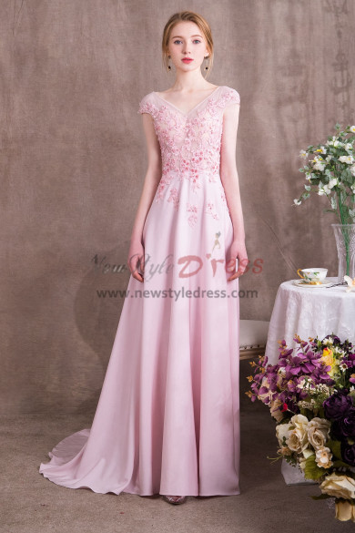 Pink Chiffon Prom dresses with Hand Beading Spring New arrival NP-0379