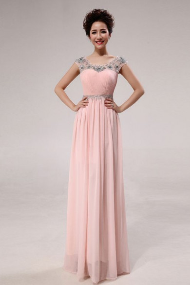 Jewel Short Sleeves long Prom Dresses Pink Red wholesale nm-0172
