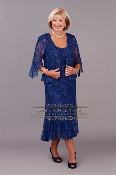 Plus Size Royla Blue Lace Two Piece Mother Of the bride Dresses cms-109