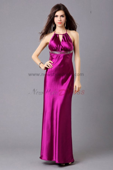 purple Taffeta Halter Simple Elegant Column prom dresses np-0322