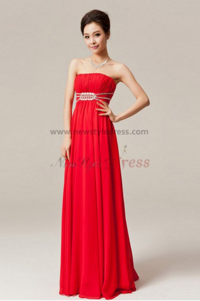 red Chiffon Empire Strapless Floor-Length prom dress np-0132
