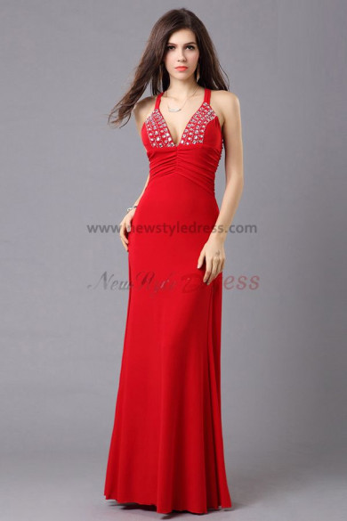 red Deep V-Neck Sexy Tank Chest With beading 5 stars praise prom dresses np-0328