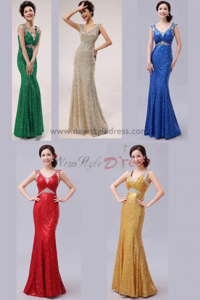 red Silver Gold Royal Blue Green 2014 New Arrival Sheath Sequins Vest Prom Dresses np-0262