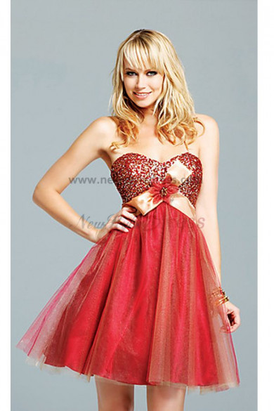 Sweetheart Hand beading Tulle Waist With a bow Homecoming Dresses nm-0201