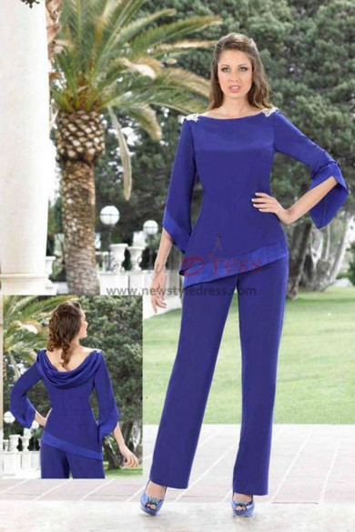 Royal blue Mother of the bride pantsuits dresses Two piece Women pants outfits nmo-507