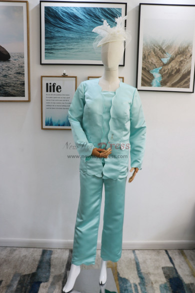 Satin 3PC Trouser suit Mother of the bride pantsuit Jade Blue outfit Aqua nmo-617