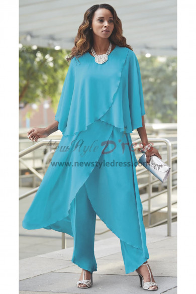 Sea blue Mother of the bride pantsuit dresses Beach Wedding Chiffon Ocean Blue outfits nmo-444