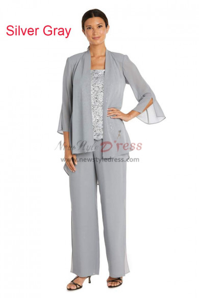 Silver Gray Mother of the Bride Pant Suits, Stretchy Waist Trousers Women