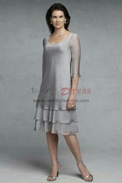 Silver Grey Modern Layered Knee-Length Mother Of The Bride Dresses nmo-358
