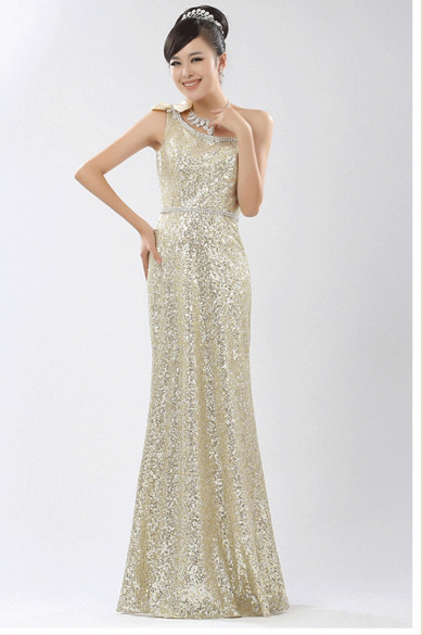 Silvery white Sequins Sheath Prom Dresses nm-0203
