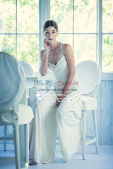 Spaghetti wedding jumpsuit with detachable lace dress wps-069