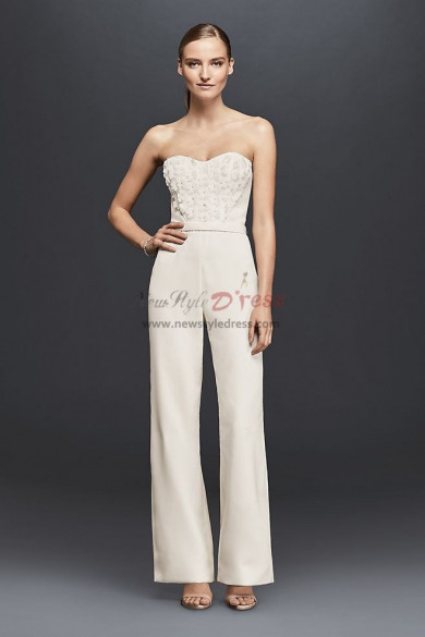 Sweetheart Bridal Jumpsuit Gown Chest with hand flowers wps-162