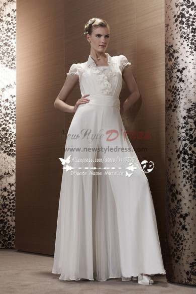 White Chiffon wedding jumpsuit bridal Siamese trousers dresses wps-087