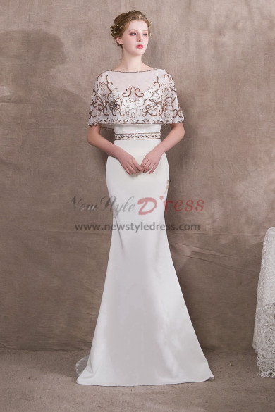 White Spaghetti Prom dresses with Hand beading Cape NP-0398
