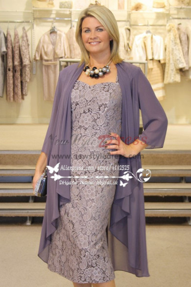 Elegant gray lace two picec mother of the bride dress with Chiffon outer for the wedding cms-095