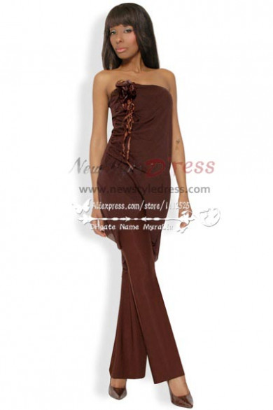 Unique Chocolate chiffon Strapless dress Charming mother of the bride pant suits nmo-212