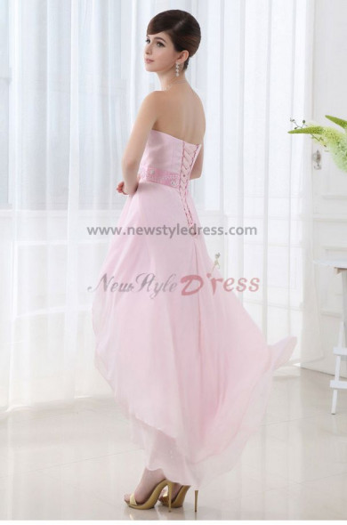 Strapless Chiffon Glamorous Pink Asymmetry Unique Homecoming Dresses nm-0058