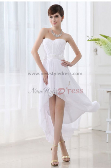 Strapless Chiffon Glamorous White Asymmetry Unique Homecoming Dresses nm-0064