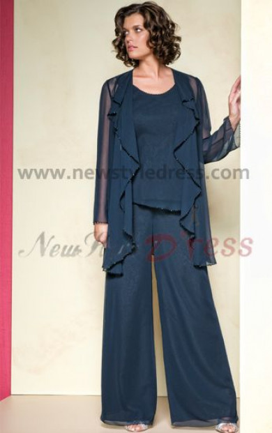 Dark Navy Loose spring Three Piece mother of the bride dress pants sets nmo-086