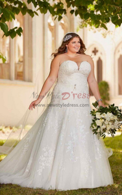 2023 Plus Size Sweetheart Wedding Dresses, Lace Bride Gown with Brush Train bds-0061