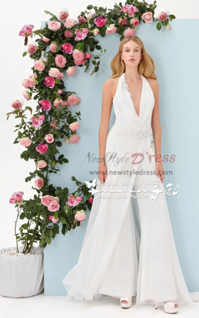 V-Neck halter jumpsuit A-line Pants Suit for wedding dresses bridal wps-054