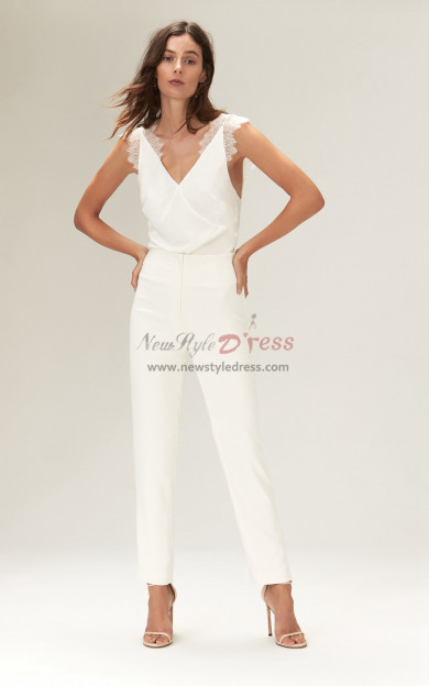 white crepe bodysuit with chantilly lace straps bridal jumpsuits wps-148