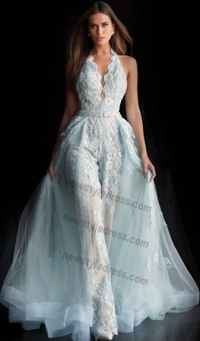 2020 Halter lace Princess bride jumpsuit Disassemble Brush Train V-neck wedding dresses nw-435