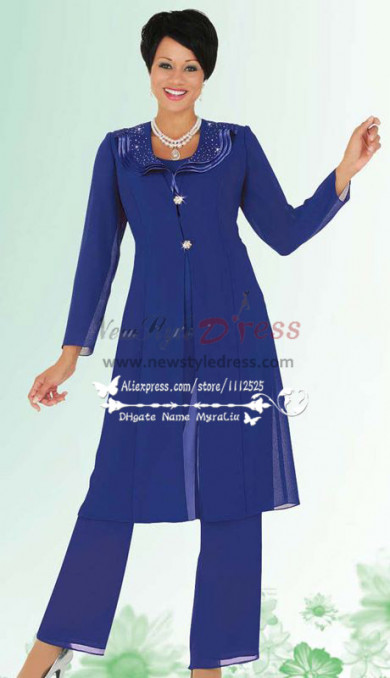 Royal blue chiffon pant suit for the grandmother of the bride nmo-178