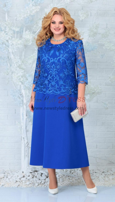 Plus Size Elegant Ankle-Length Mother of the Bride Dresses, Royal Blue Lace Half Sleeves Women