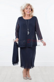 NEW ARRIVAL Two piece Comfortable Chiffon Mother of the Bride Dresses With shawl Dark Navy nmo-294