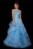 2023 A-Line Halter Ruched Prom Dresses, Sky Blue  Ruched Glamorous Wedding Party Dresse pds-0006-1