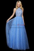 2023 Empire High Collar Prom Dresses, Sky Blue Sequin Fabrics Wedding Party Dresses pds-0010-1