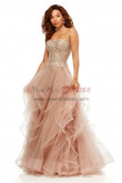 2023 Champagne Strapless A-Line Ruched Prom Dresses, Hand Beading Wedding Party Dresses pds-0002-1
