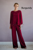 2 Piece Spring Mother of the Bride Pant Suits, Burgundy Chiffon groom mother for Wedding Guest mos-0007-4