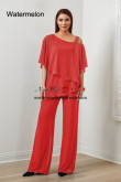 2PC Watermelon Chiffon Women's Pant Suits,Under $100 Mother Of The Bride Pant Suits, Ropa de mujer nmo-869-7