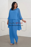 3PC Plus Size Mother Of The Bride Outfits, Ocean Blue Chiffon Women's Pant Suits, Ropa de mujer nmo-860-2