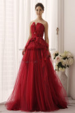 Burgundy a-line Multilayer Tulle Elegant Ruched Wedding Gown nw-0156