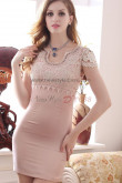 New Style Short Sleeves Pearl Pink Sheath Cocktail Dresses nm-0221