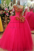 Sequins Embroidery Gorgeous Ball Gown One Shoulder Tulle Organza Lace Up Quinceanera Dresses np-0118
