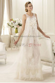 Sheer Straps Multilayer Appliques Gorgeous lace Jewel Handmade flower wedding dresses nw-0151