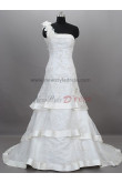 Tiered Embroidery One Shoulder Lace Up A-Line Informal Winter Sweep Train Satin wedding dresses nw-0008