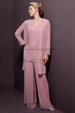 V-neck Pink Chiffon Three Piece pants sets mother of the bride dress nmo-070