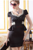 Balck/Ivory Short Sleeves Chest With beading Package buttocks Gorgeous Party Dresses nm-0252