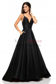 Black Spaghetti Deep V-Neck Prom Dresses, A-Line Wedding Party Dresses pds-0029-1