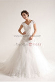 V-neck a line Elegant Sweep Train Lace Organza Hand-beading Wedding Dresses nw-0089