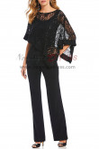 Black Lace Overlay Top Trousers set Mother special occasion pantsuits with Sequins nmo-405