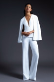 Dressy Deep B-neck bridal Jumpsuits With Cape White Wedding pantsuits wps-132