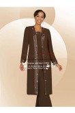 Brow chiffon three piece outfit mother's pant suits with long coat dresses for wedding nmo-195