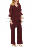 Burgundy Chiffon Beaded v-Neck Three pieces Mother of the Bride Pantsuits nmo-395
