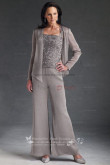 cheap three piece Chiffon mother of the dress pant suits with lace nmo-030